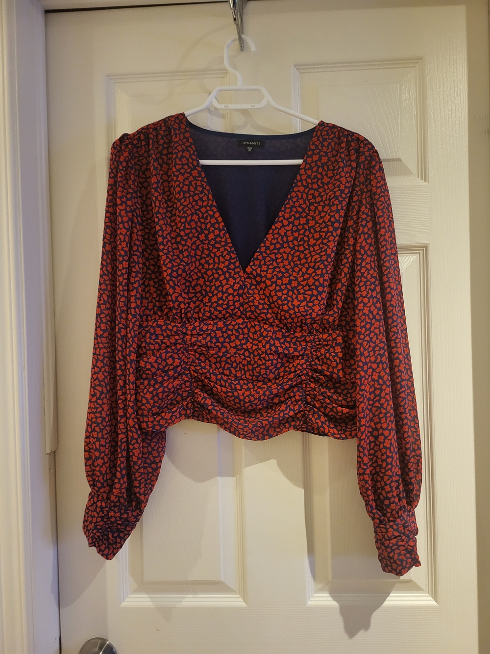 Dynamite Red & Black Printed V-Neck Women’s Top (40)
